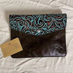 Patricia Nash Turquoise Tooled Midi Leather Clutch